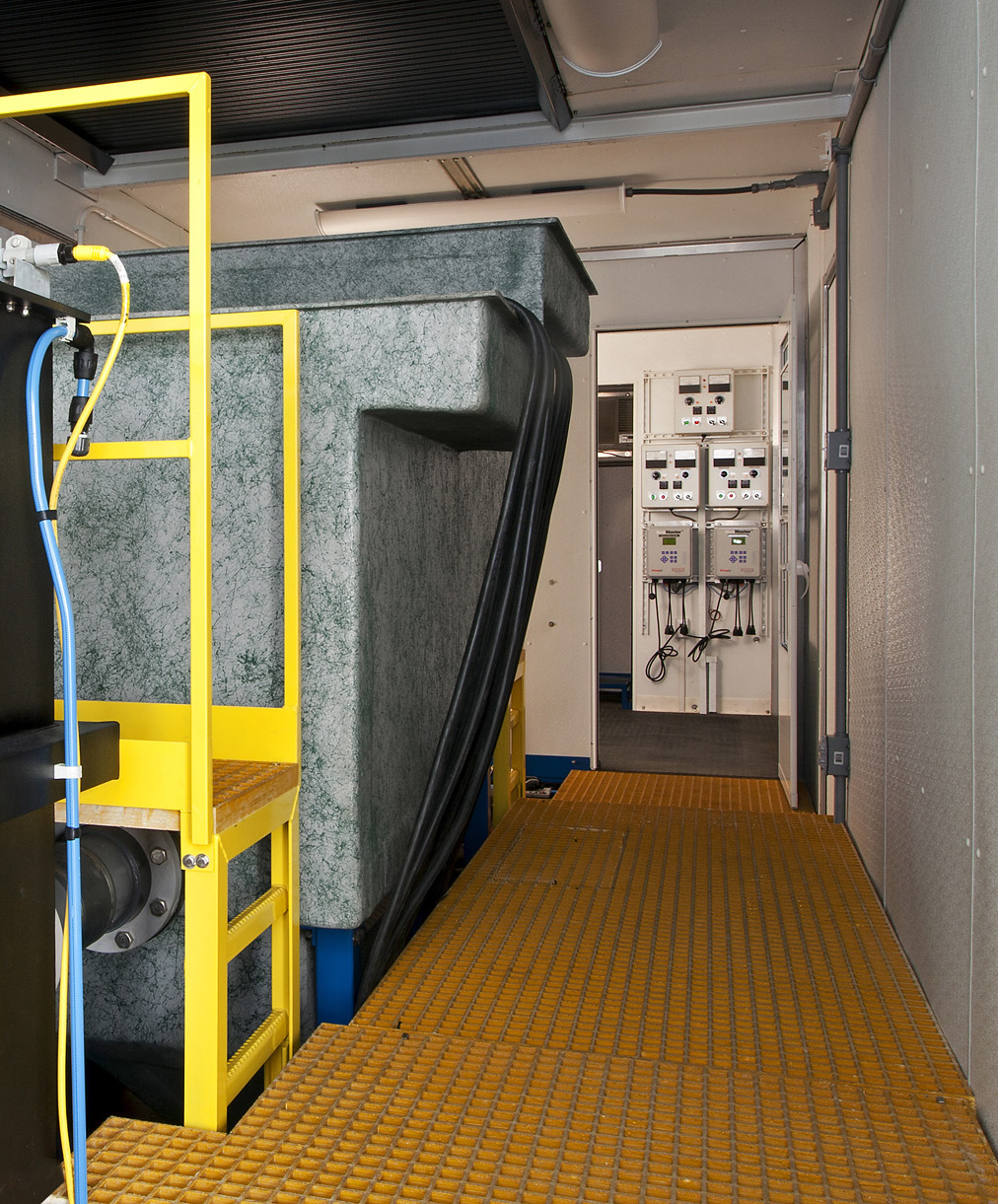 Interior corridor and processing bays of the mobile EC trailer