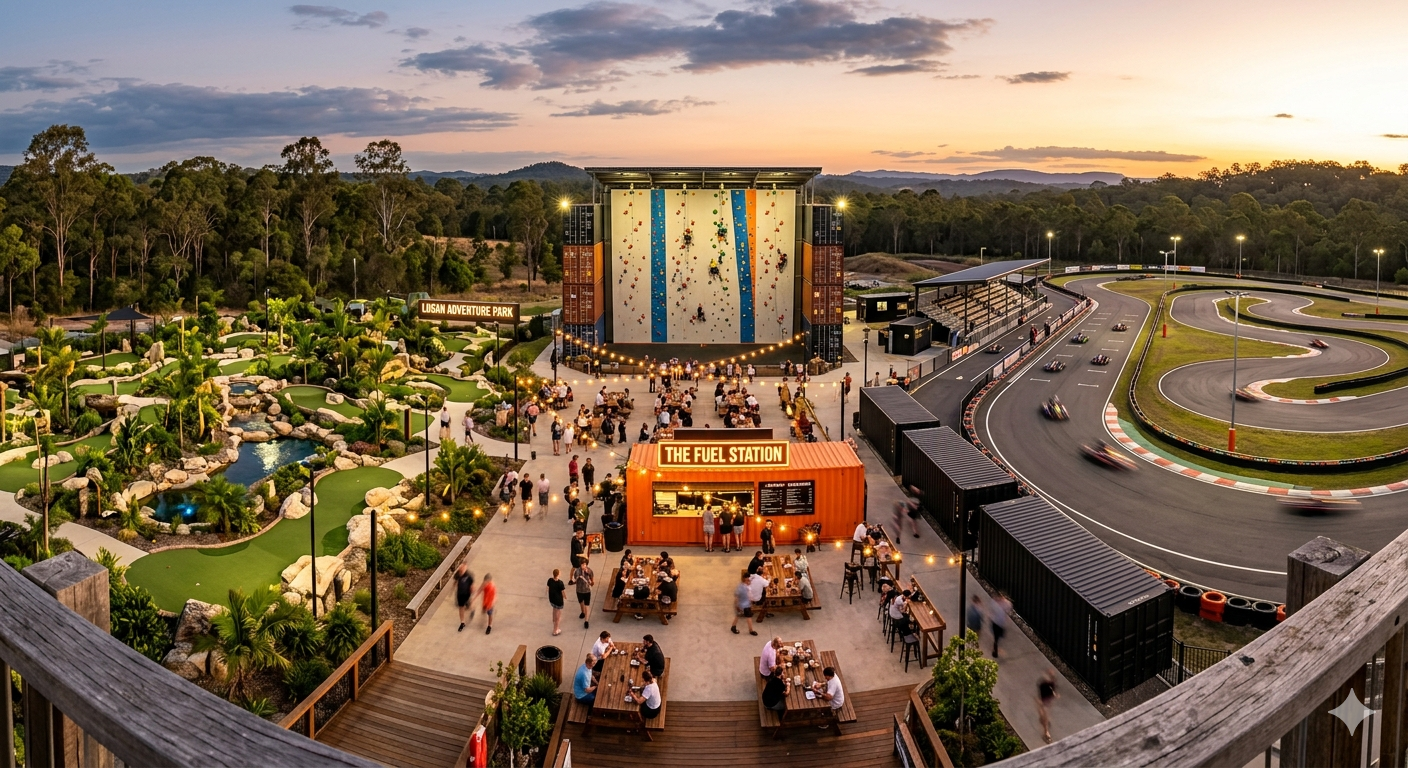 Entertainment precinct with go-kart track, climbing wall and mini golf