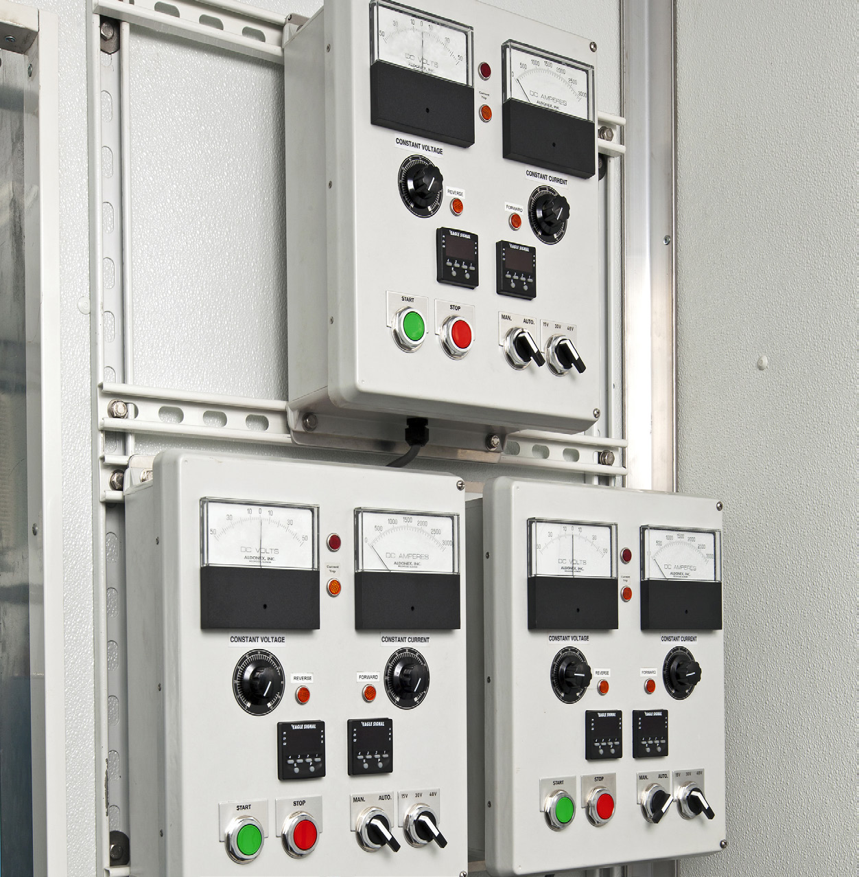 Industrial PLC automation and control panels inside the mobile EC trailer