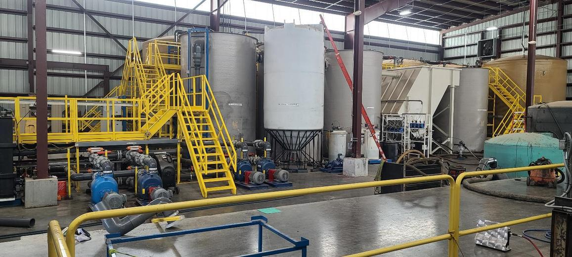 Meridian Co. Wastewater treatment facility, Dallas: reactor tanks, pumps, and processing bays